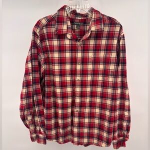 Eddie‎ Bauer Red and Cream Plaid Button-Down Shirt (Flannel)